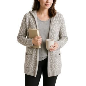 Rachel Zoe Gray White Hooded Cardigan Size M Cozy Cottagecore